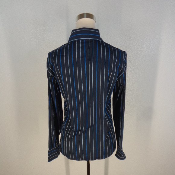 Talbots Wrinkle Resist Womens Long Sleeve Button Up Shirt Blue Stripe Size 10 - Picture 4 of 5